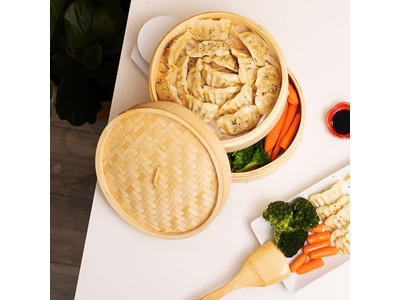 طبخ الديم سوم سلة بخار الخيزران الصينية