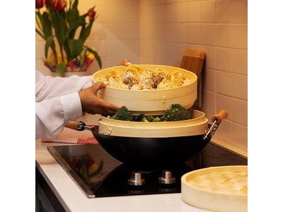 طبخ الديم سوم سلة بخار الخيزران الصينية