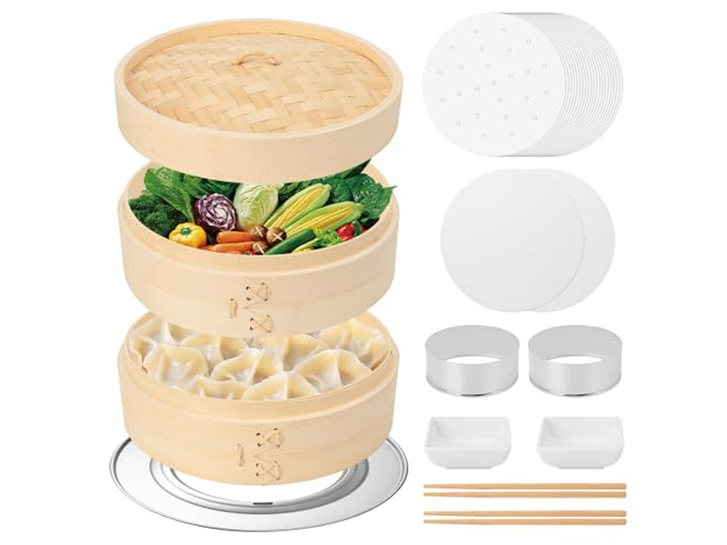 مبخرة طعام بالغاز وسيليكون سلة بخار الخيزران