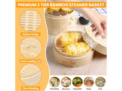 مبخرة طعام بالغاز وسيليكون سلة بخار الخيزران