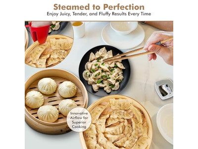 سلة بخار الخيزران لطهي 6 خبز مومو والخضروات