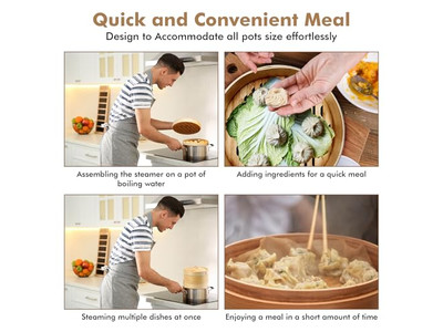 سلة بخار الخيزران لطهي 6 خبز مومو والخضروات