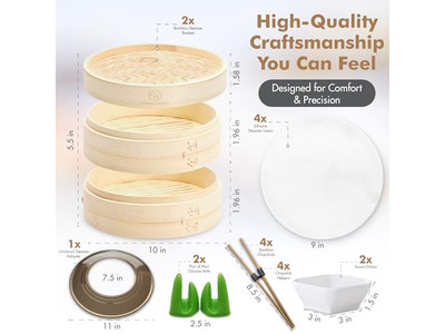 سلة بخار الخيزران لطهي 6 خبز مومو والخضروات