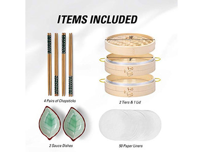 سلة بخار الخيزران بثلاث طبقات للمطبخ