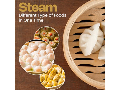 رف بيض عريض للووك ووعاء خشبي سلة بخار الخيزران