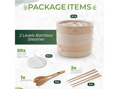 سلة بخار الخيزران مع غطاء لقدر عميق والبروكلي